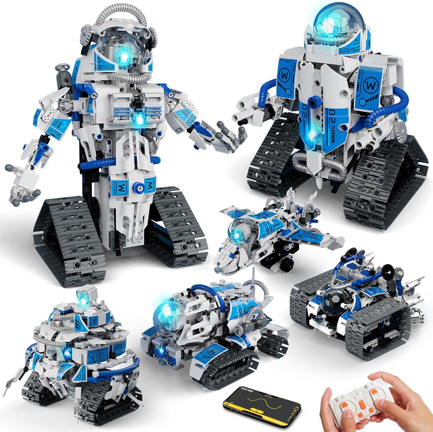 Interactive STEM 5-in-1 Robot Kit: App & RC Controlled Building Set
